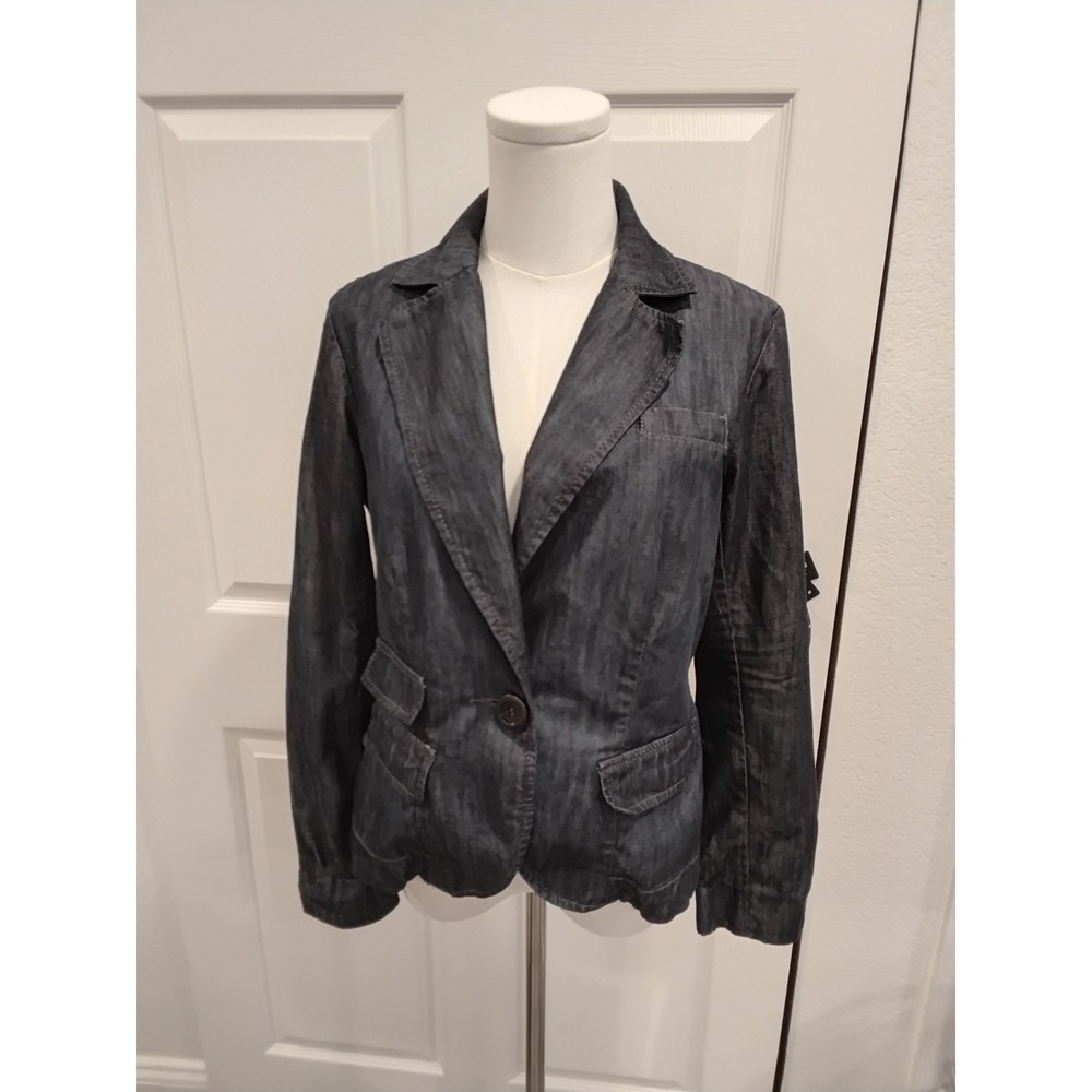 Level 99 Women's Denim Blazer Dark Wash Single Button Size M
